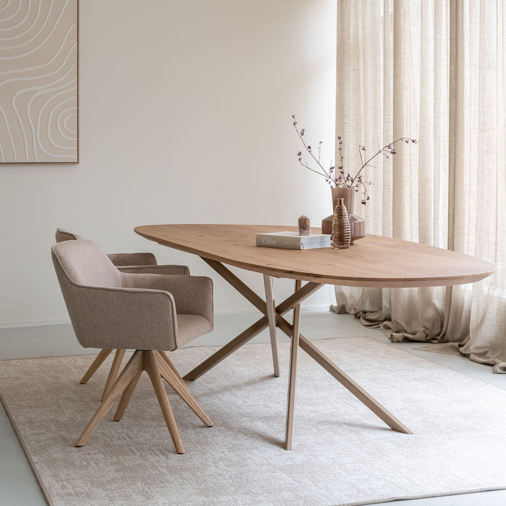 Organische eiken eettafel Mikado beige
