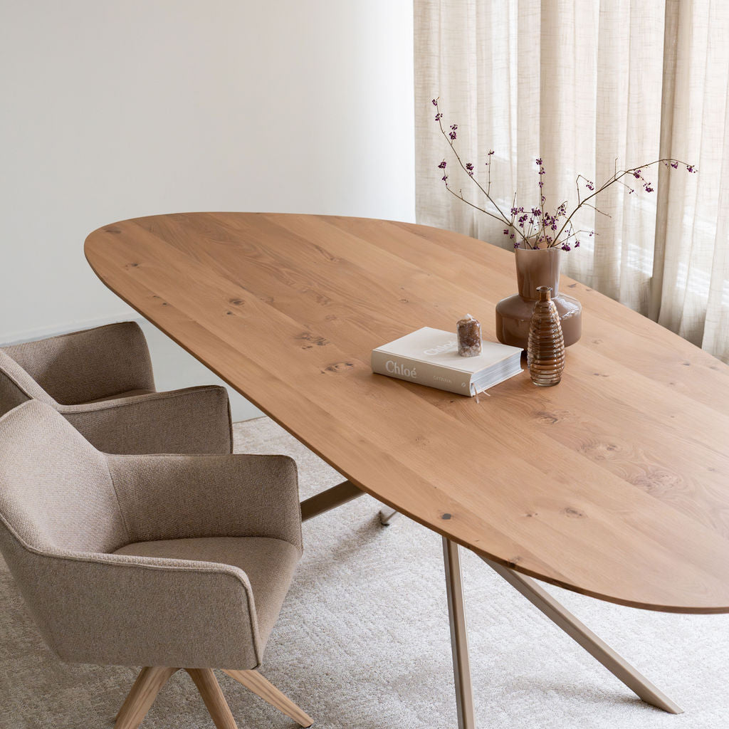 Organische eiken eettafel Mikado beige