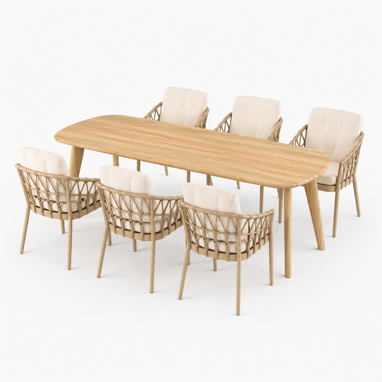 Deens ovale iroko tuinset Finn - 6 tuinstoelen Nevada champagne