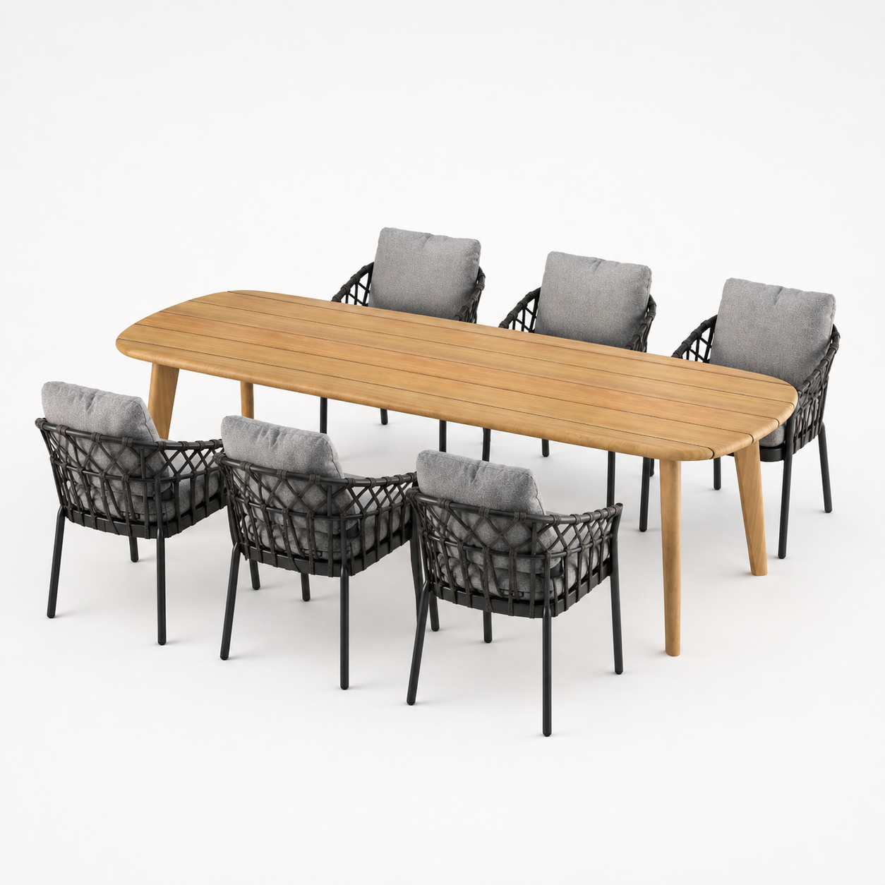 Deens ovale iroko tuinset Finn - 6 tuinstoelen Nevada mountain grey