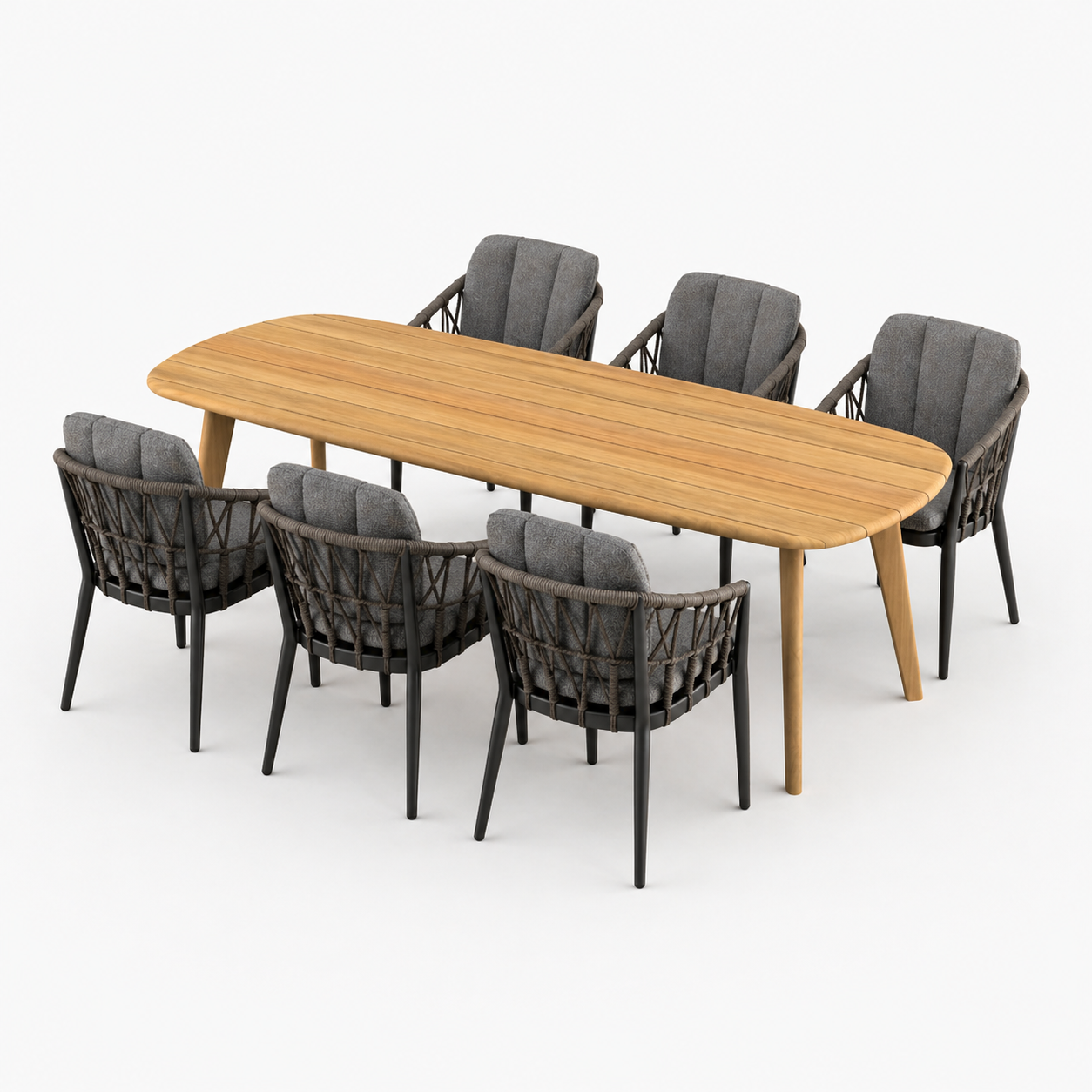 Deens ovale iroko tuinset Finn - 6 tuinstoelen SantaFe charcoal