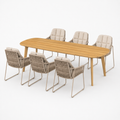 Deens ovale iroko tuinset Finn - 6 tuinstoelen Rivera champagne