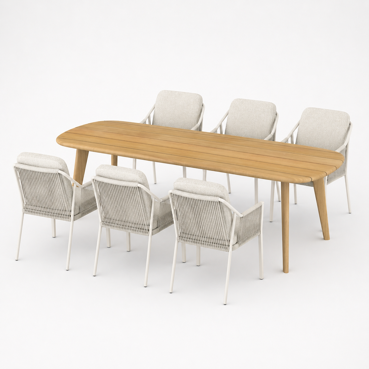 Deens ovale iroko tuinset Finn - 6 tuinstoelen Liv wit