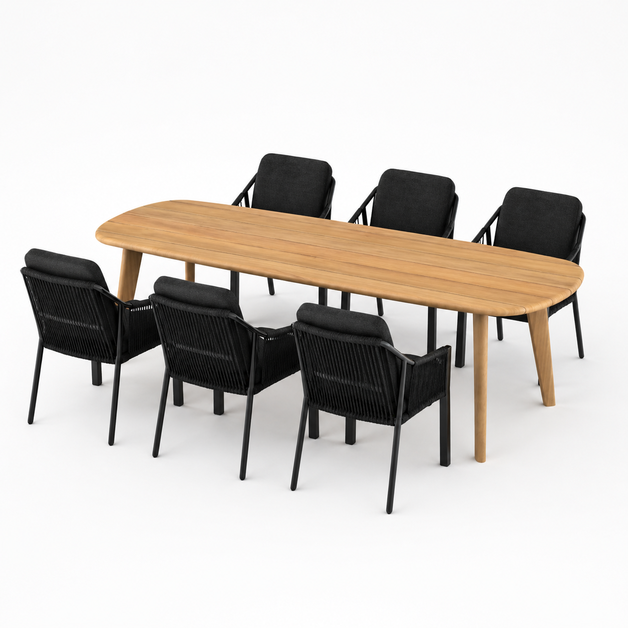 Deens ovale iroko tuinset Finn - 6 tuinstoelen Liv zwart