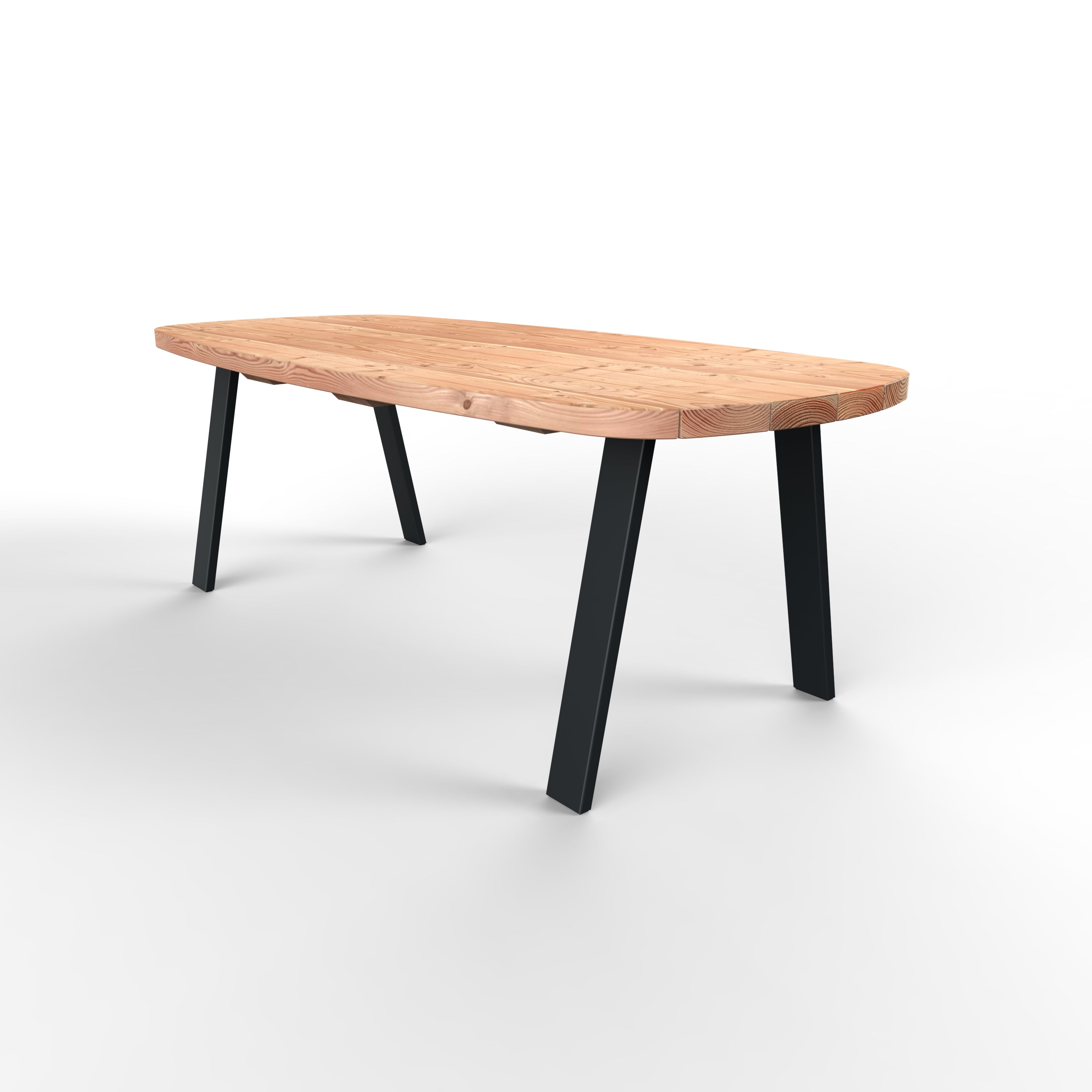 Deens ovale douglas tuintafel met stalen tapse poten
