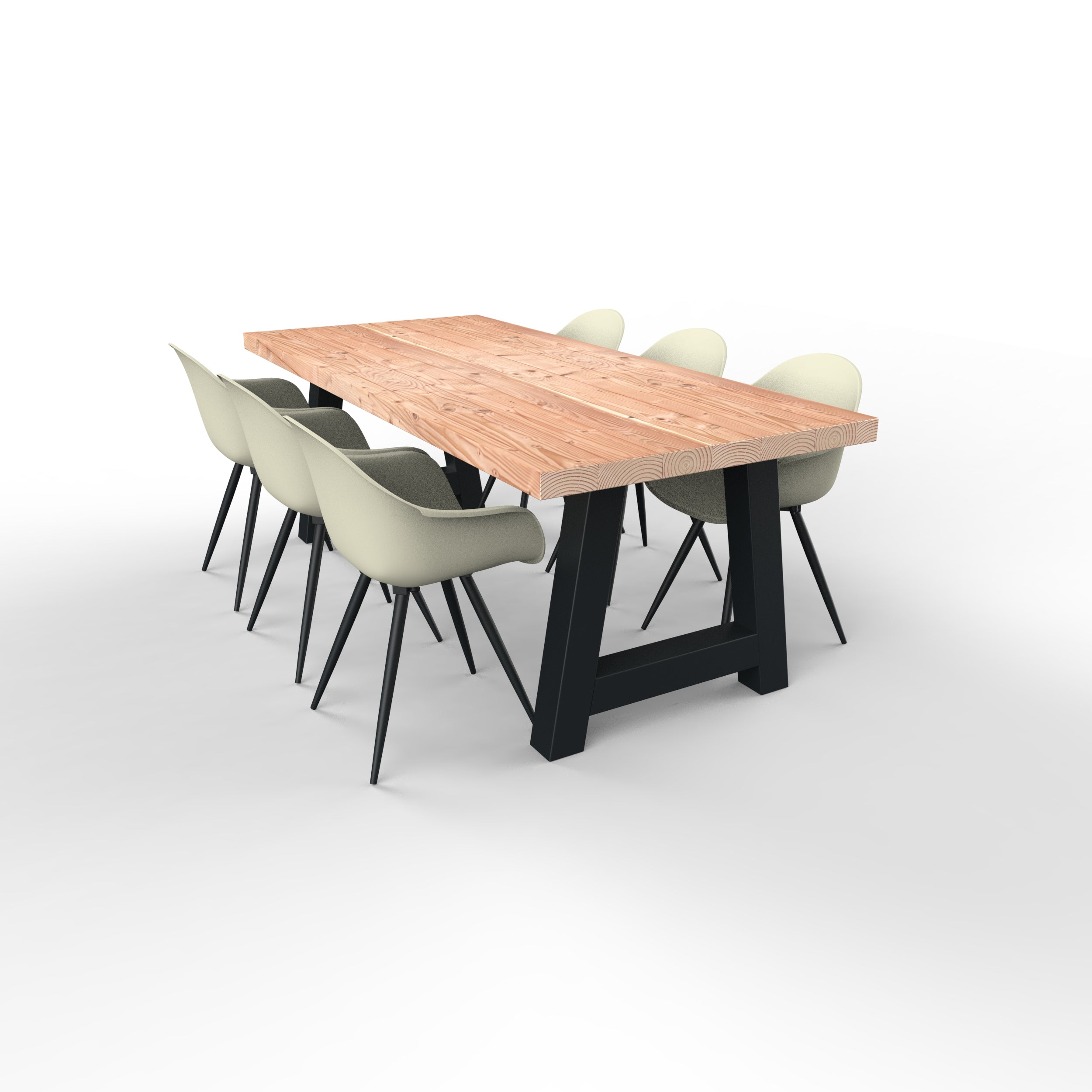 Douglas tuintafel met stalen A-poten - 6 tuinstoelen luca