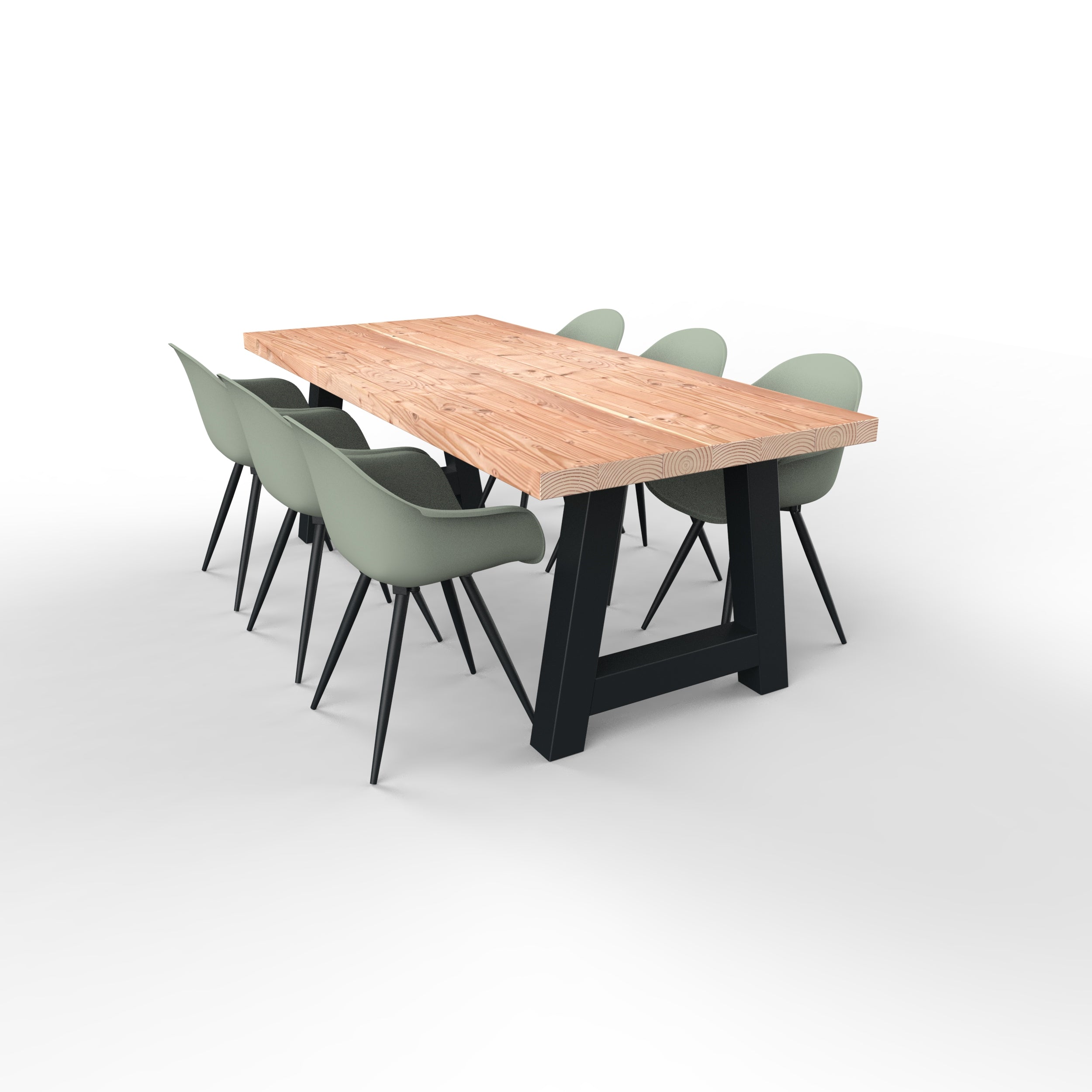 Douglas tuintafel met stalen A-poten - 6 tuinstoelen luca