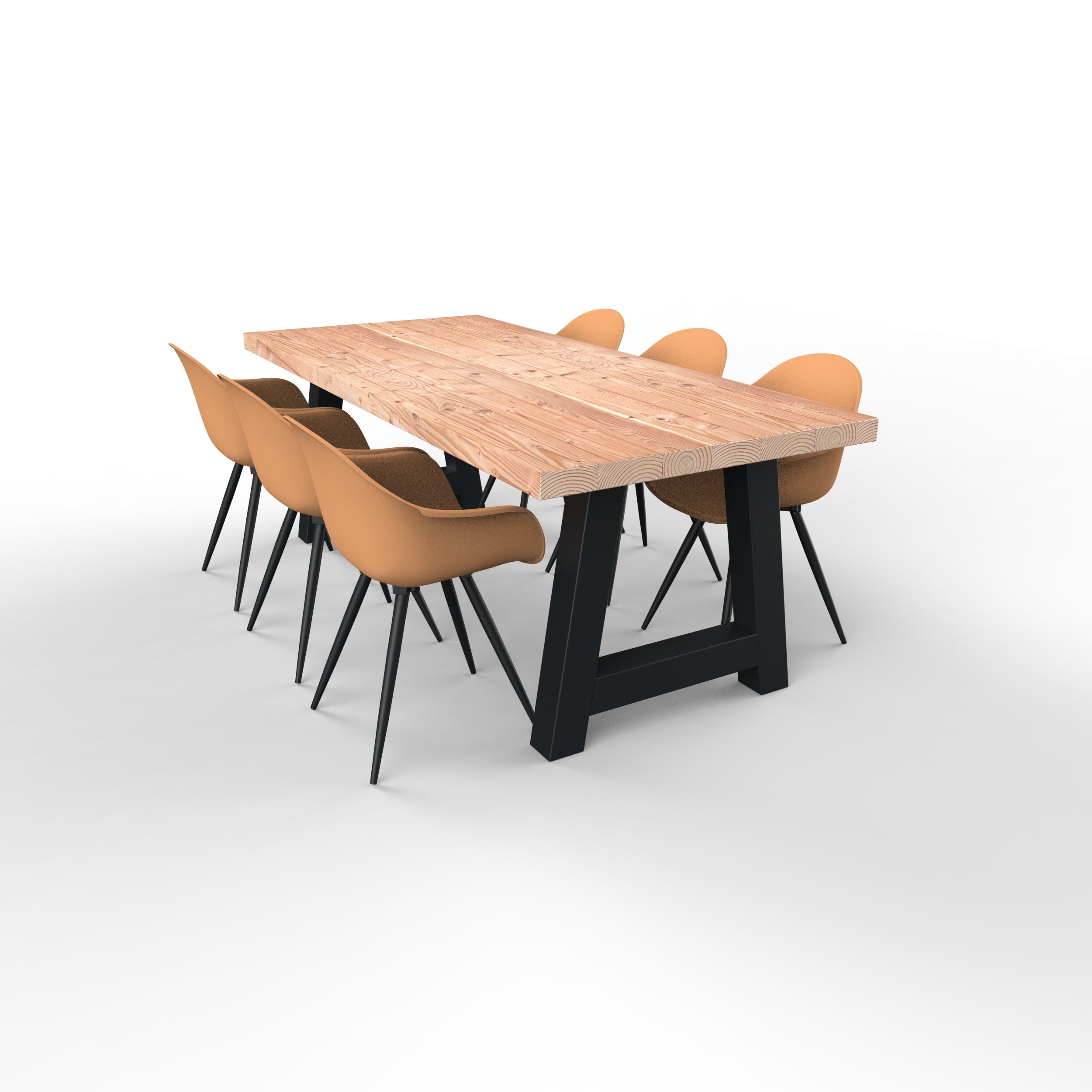 Douglas tuintafel met stalen A-poten - 6 tuinstoelen luca
