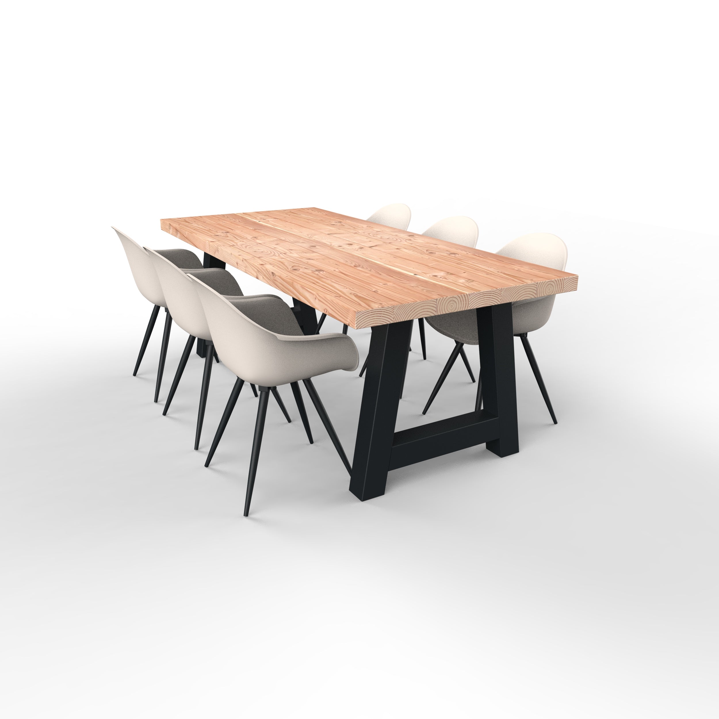 Douglas tuintafel met stalen A-poten - 6 tuinstoelen luca