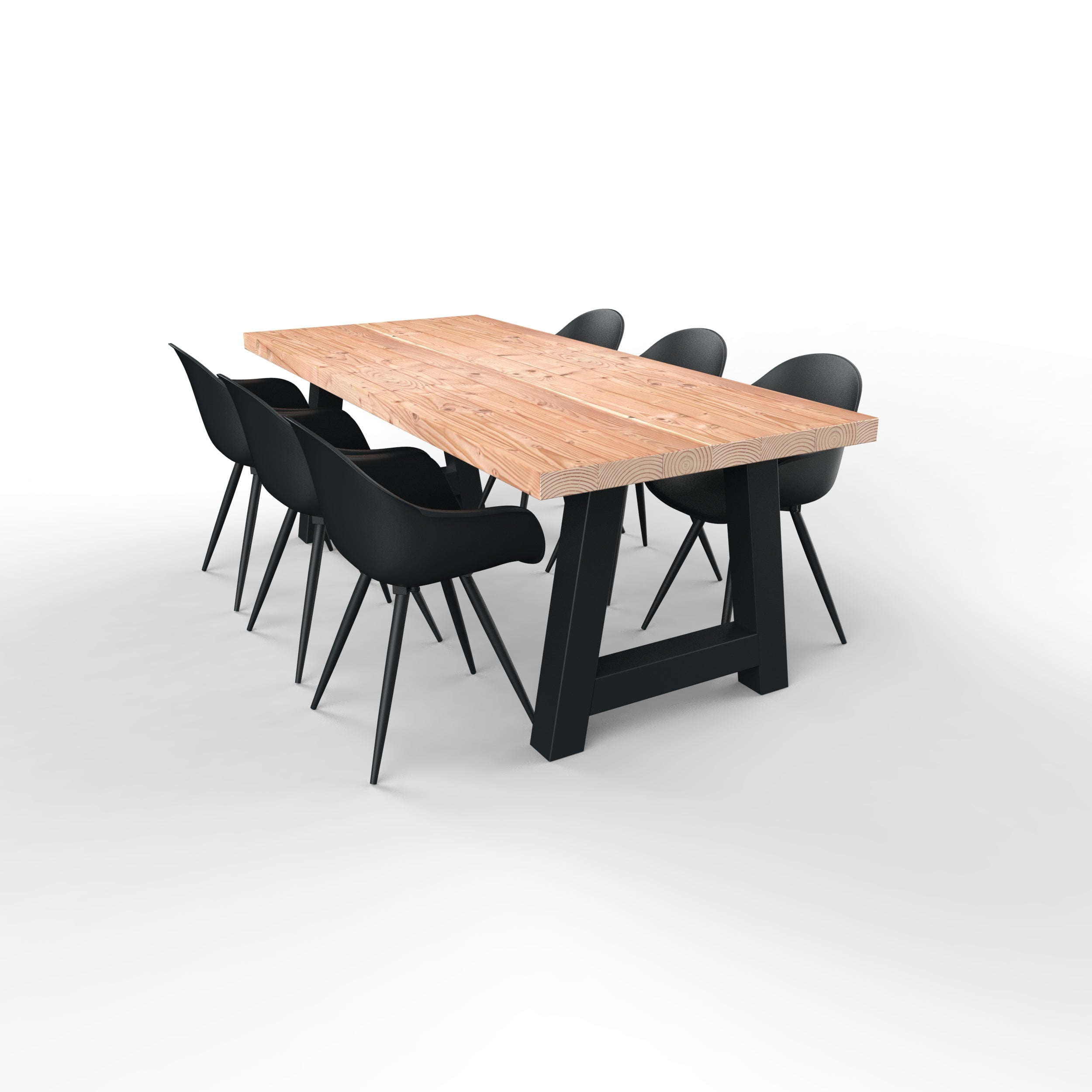 Douglas tuintafel met stalen A-poten - 6 tuinstoelen luca