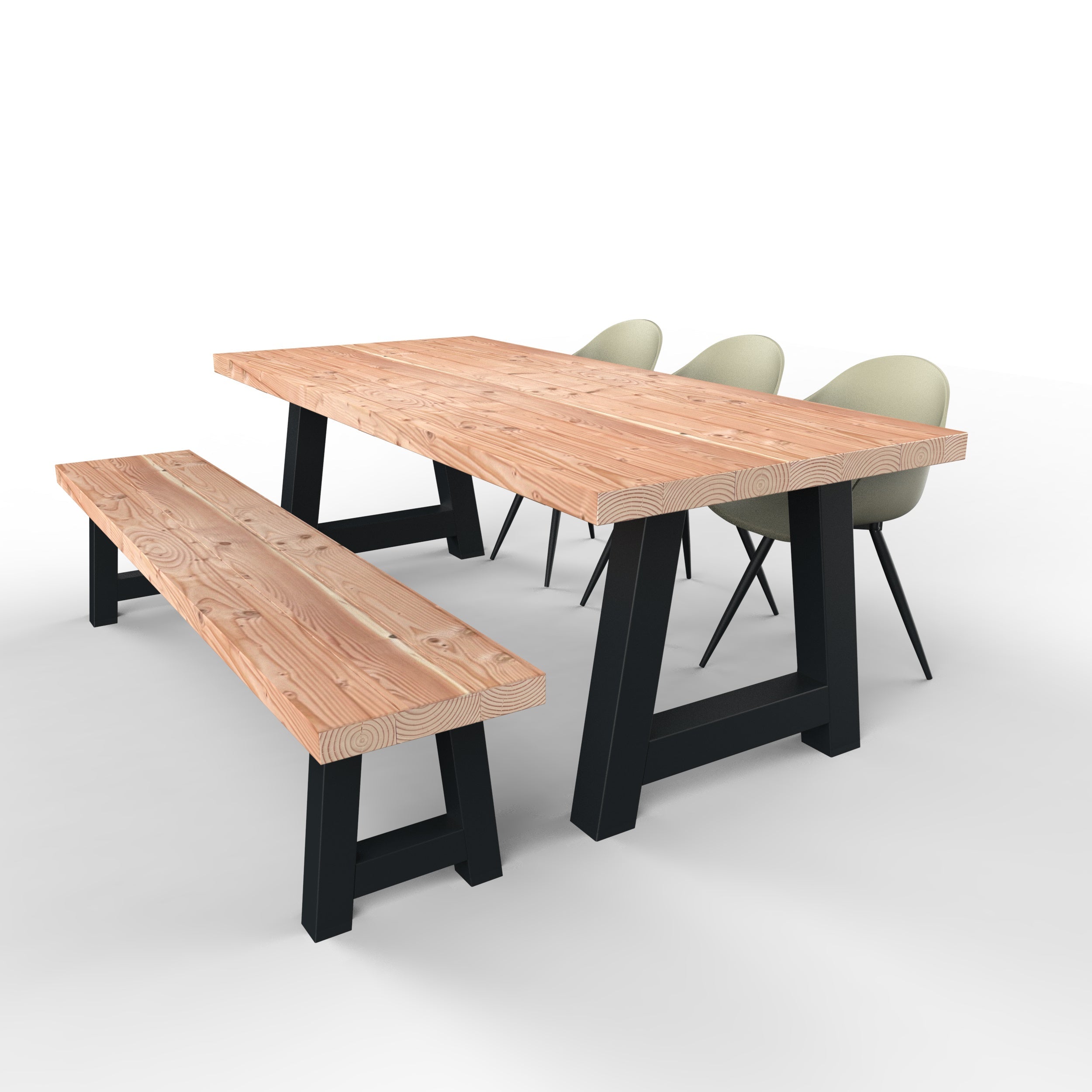 Douglas tuinset met stalen A-poten zwart - 3 tuinstoelen luca - stel zelf samen