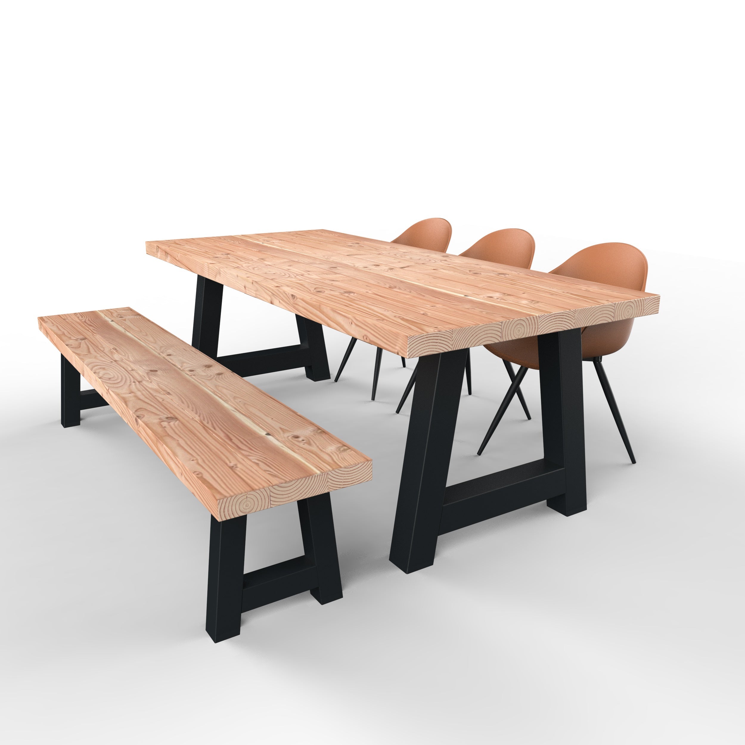 Douglas tuinset met stalen A-poten zwart - 3 tuinstoelen luca - stel zelf samen