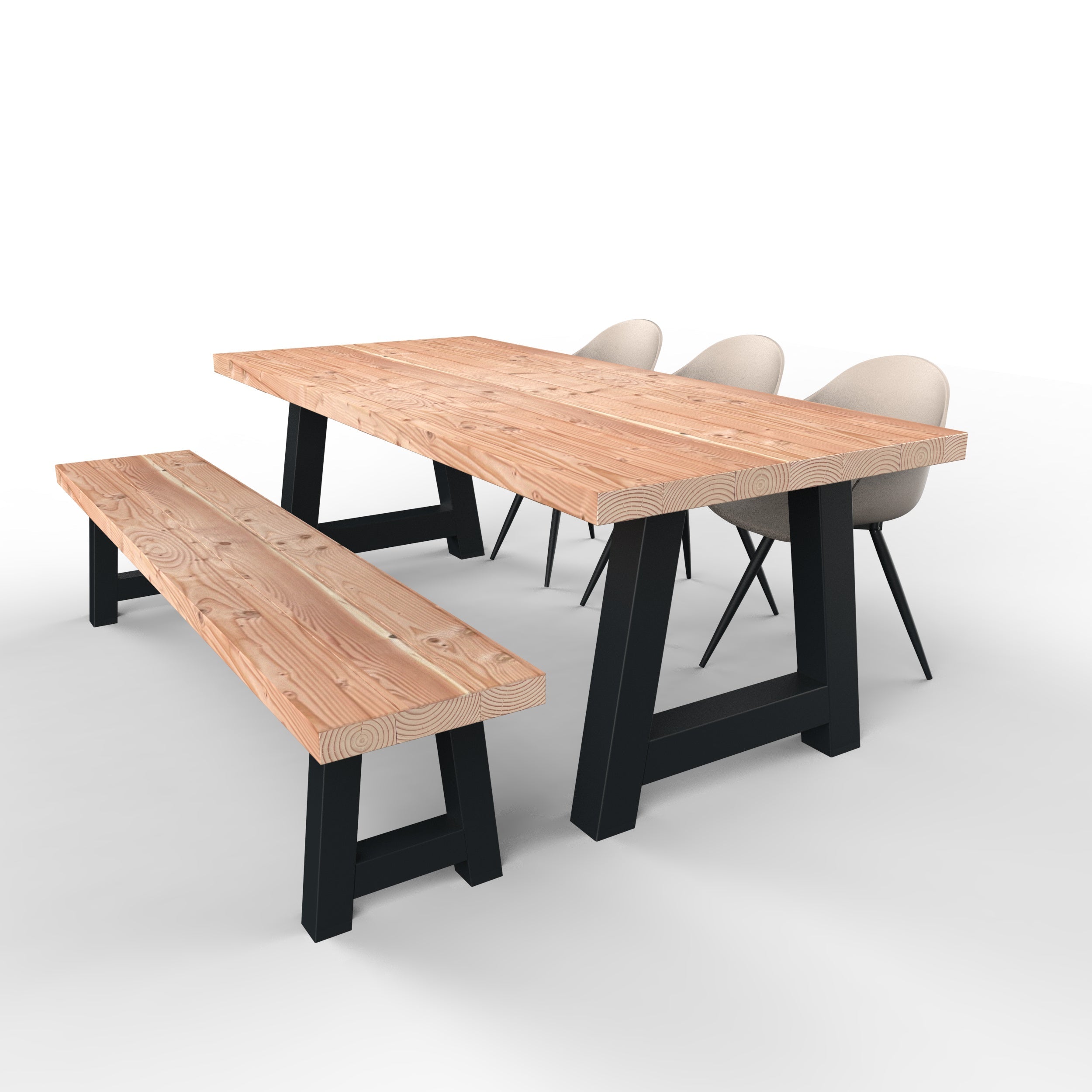 Douglas tuinset met stalen A-poten zwart - 3 tuinstoelen luca - stel zelf samen