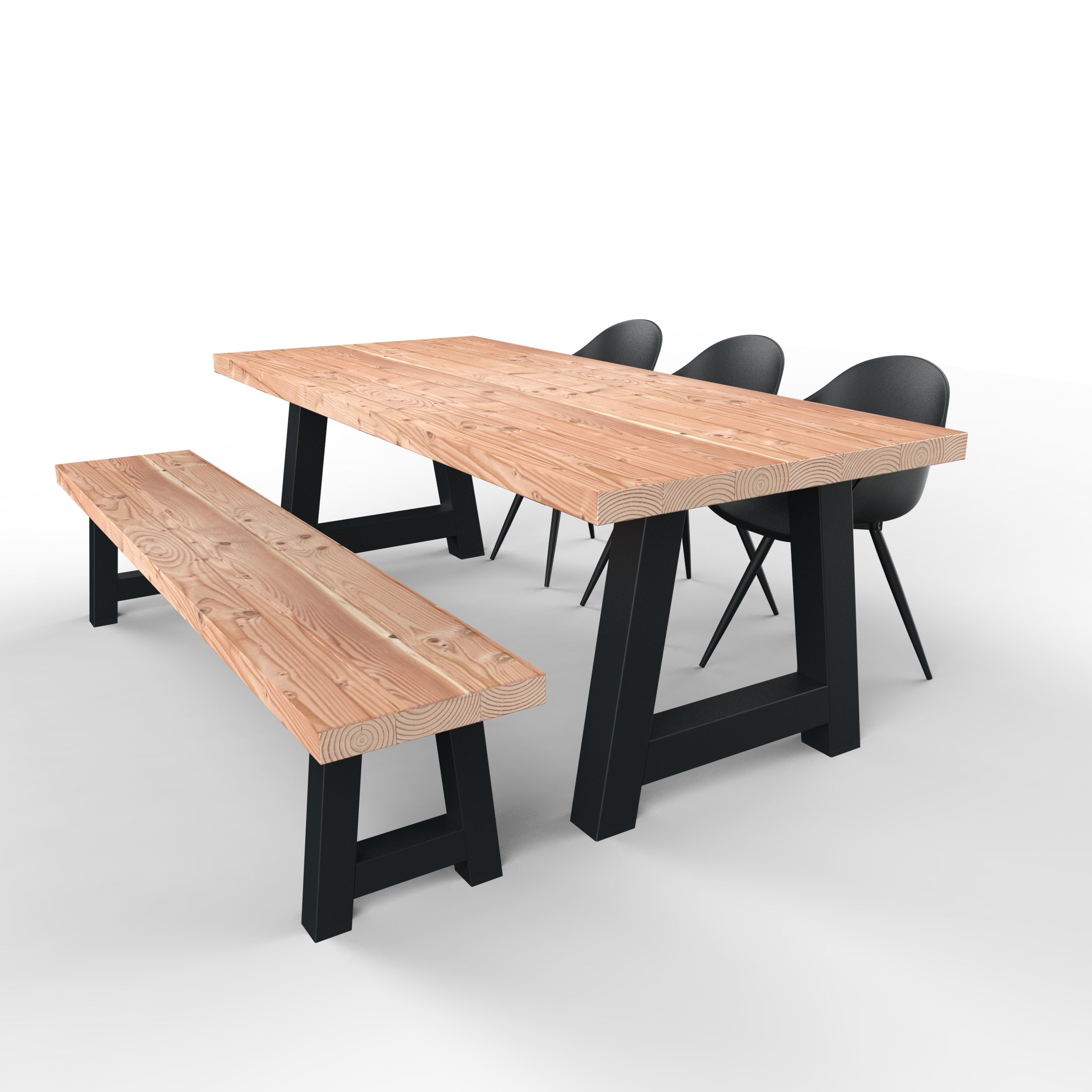 Douglas tuinset met stalen A-poten zwart - 3 tuinstoelen luca - stel zelf samen