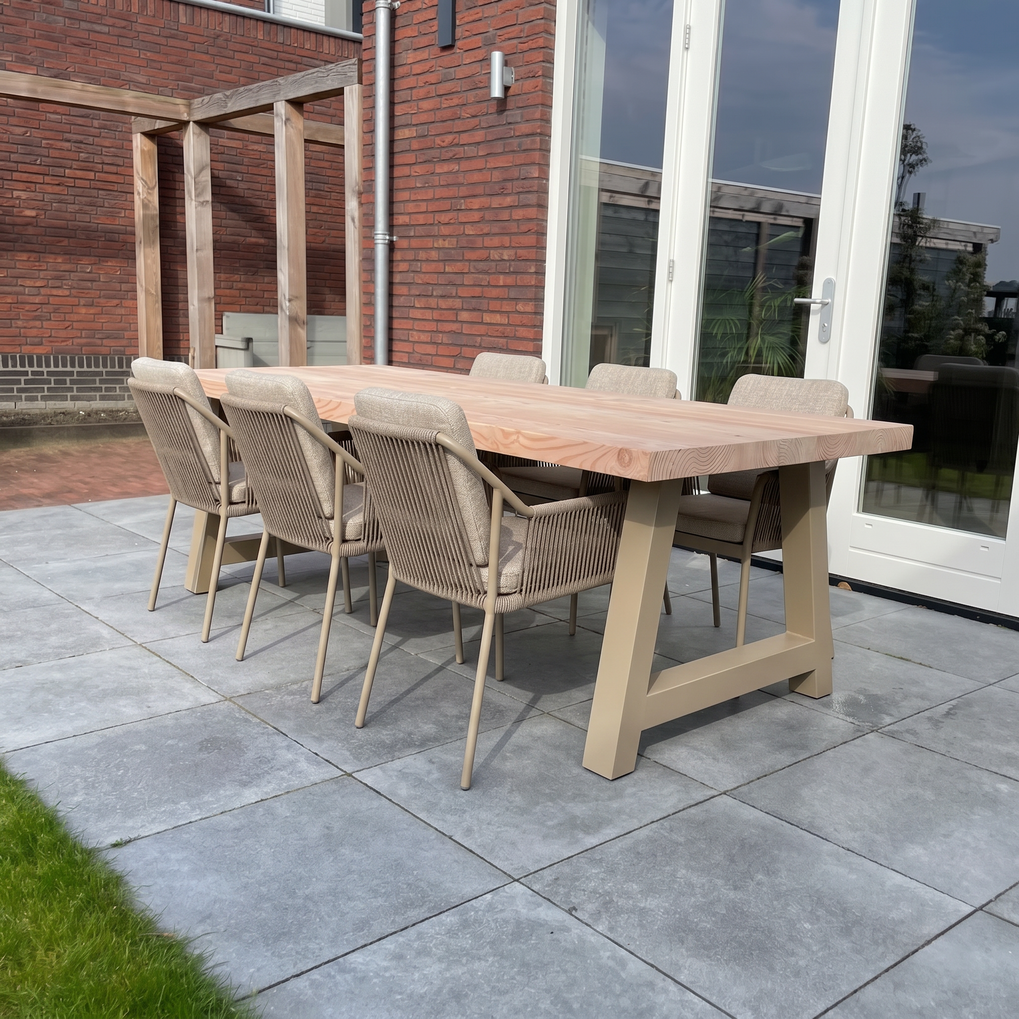 Douglas tuinset met stalen A-poten beige - 6x Tuinstoel liv