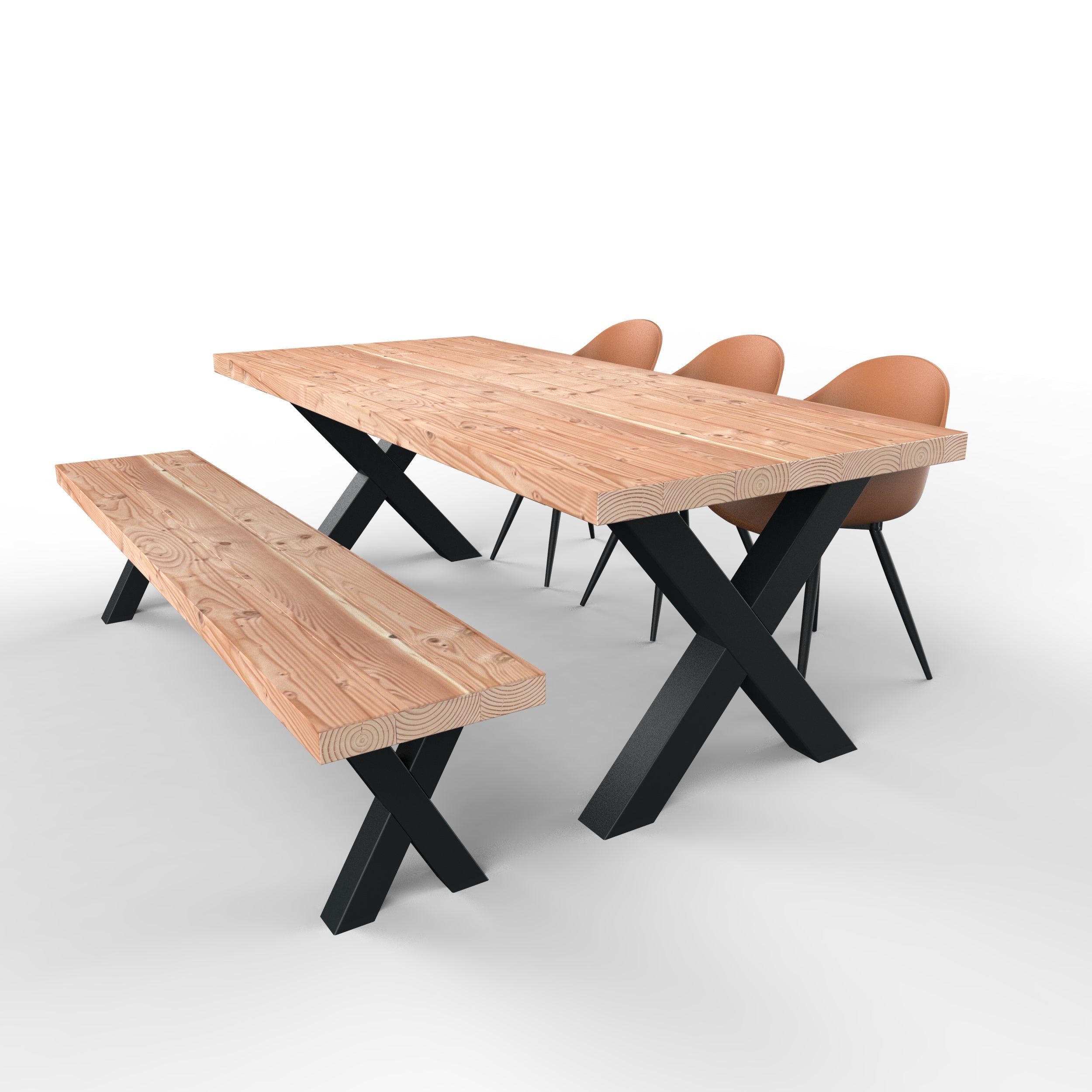 Douglas tuinset met stalen X-poten zwart - 3 tuinstoelen luca - stel zelf samen