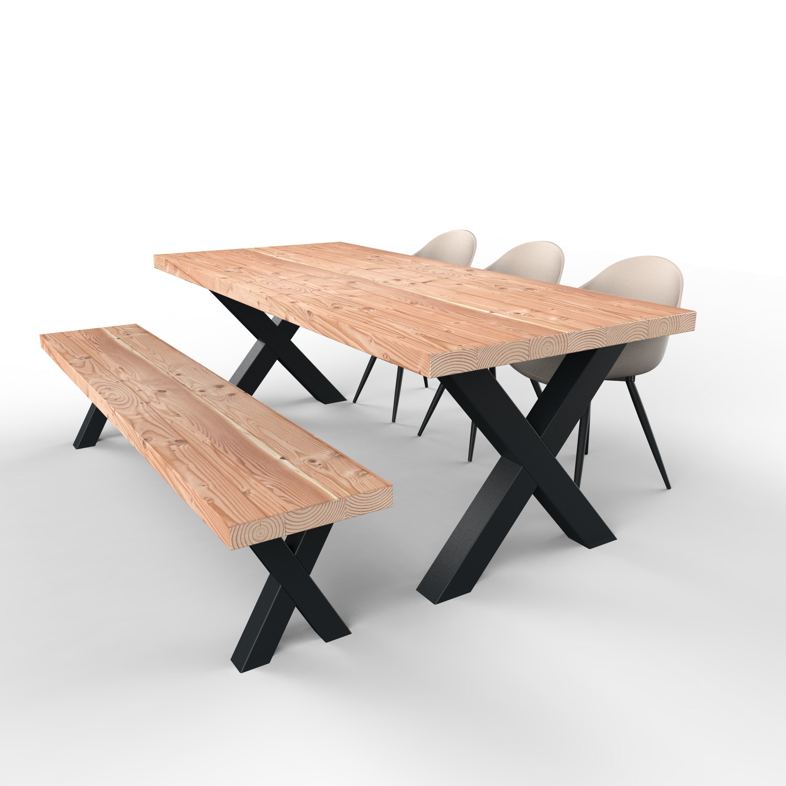 Douglas tuinset met stalen X-poten zwart - 3 tuinstoelen luca - stel zelf samen
