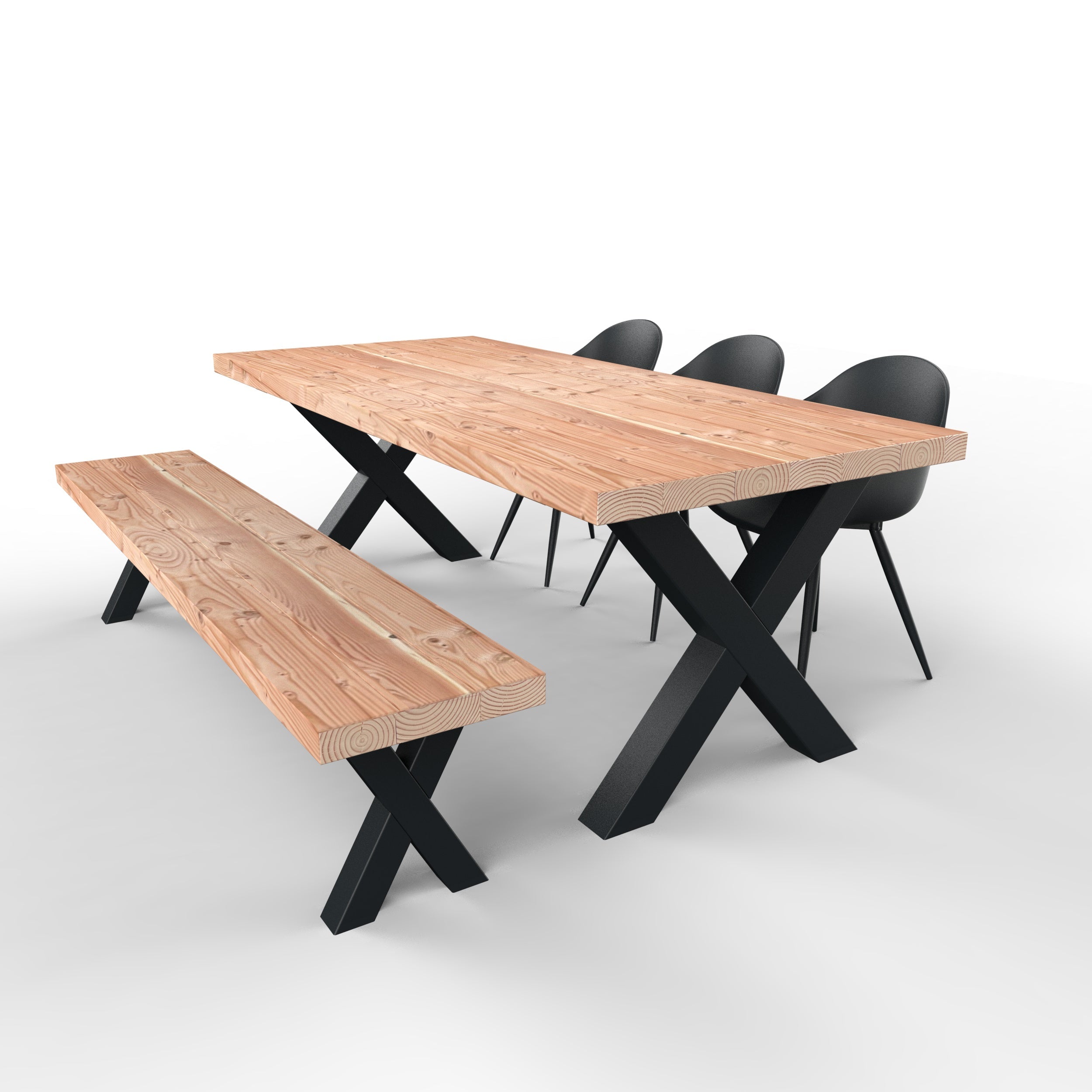 Douglas tuinset met stalen X-poten zwart - 3 tuinstoelen luca - stel zelf samen