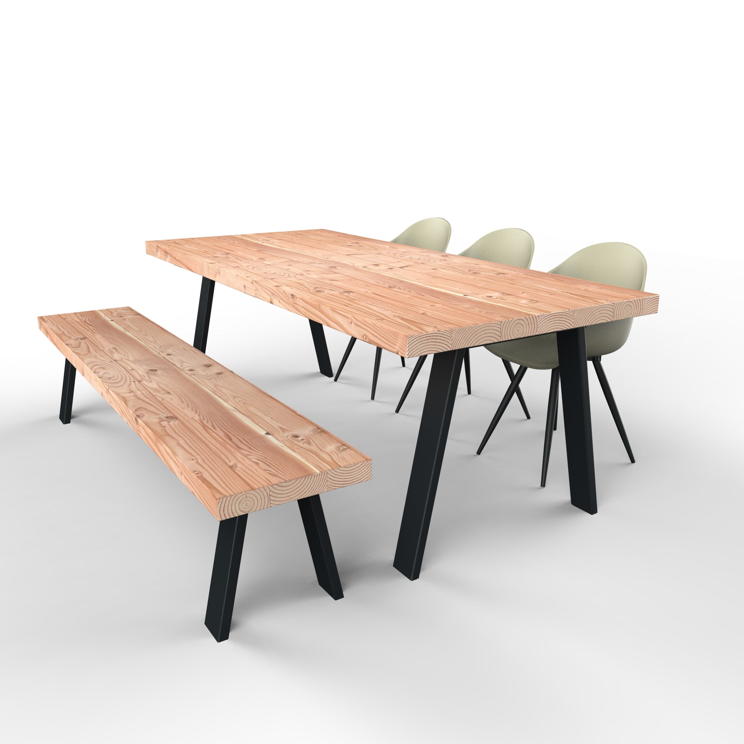 Douglas tuinset met stalen trapezium poten  zwart - 3 tuinstoelen luca - stel zelf samen