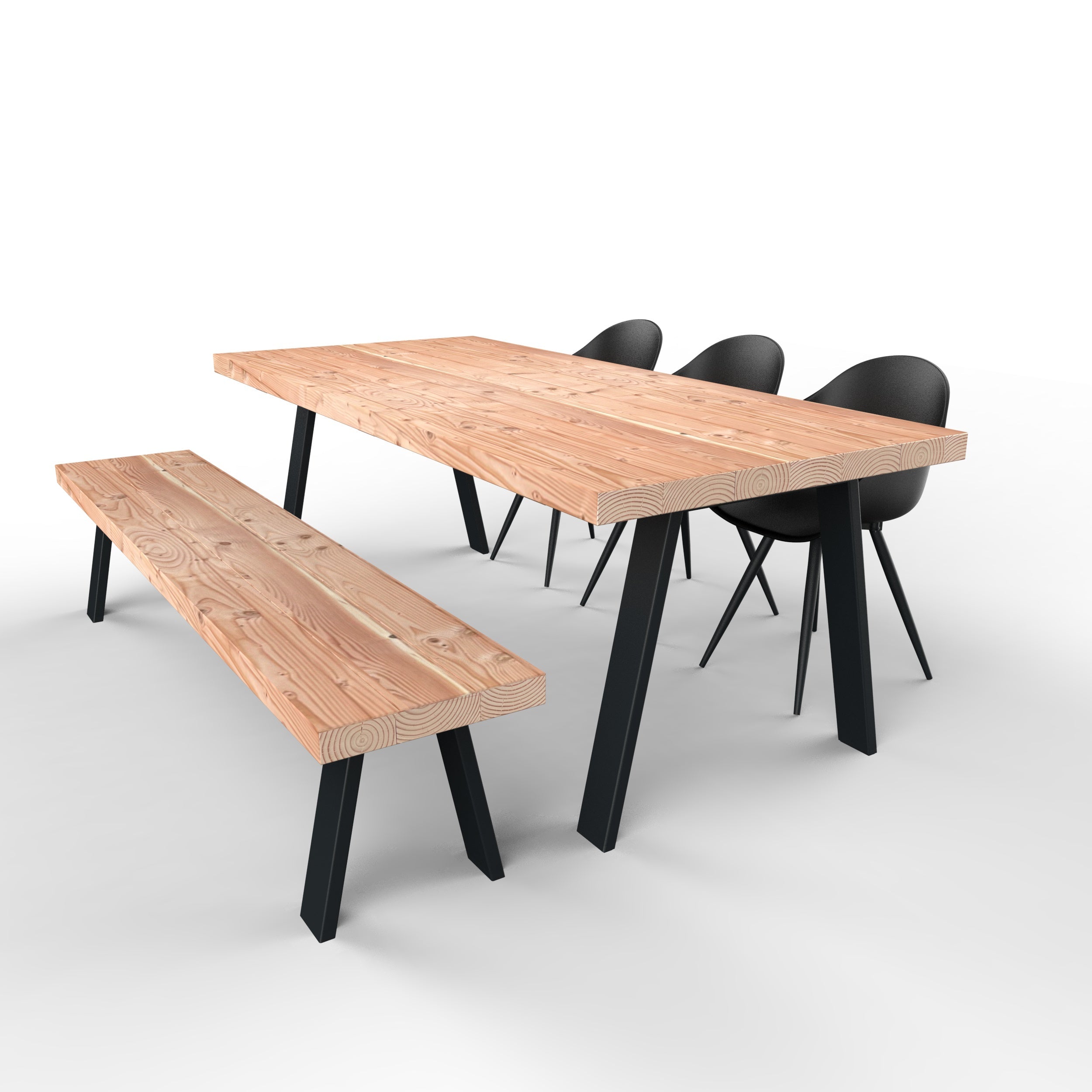 Douglas tuinset met stalen trapezium poten  zwart - 3 tuinstoelen luca - stel zelf samen