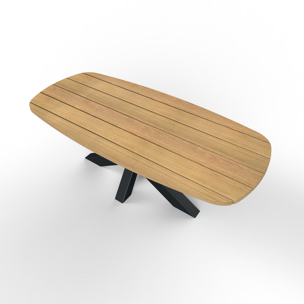 Deens ovale Iroko tuintafel met matrixpoot
