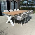 Iroko tuinset X-poten wit - tuinstoelen liv wit 8 persoons - 300 cm