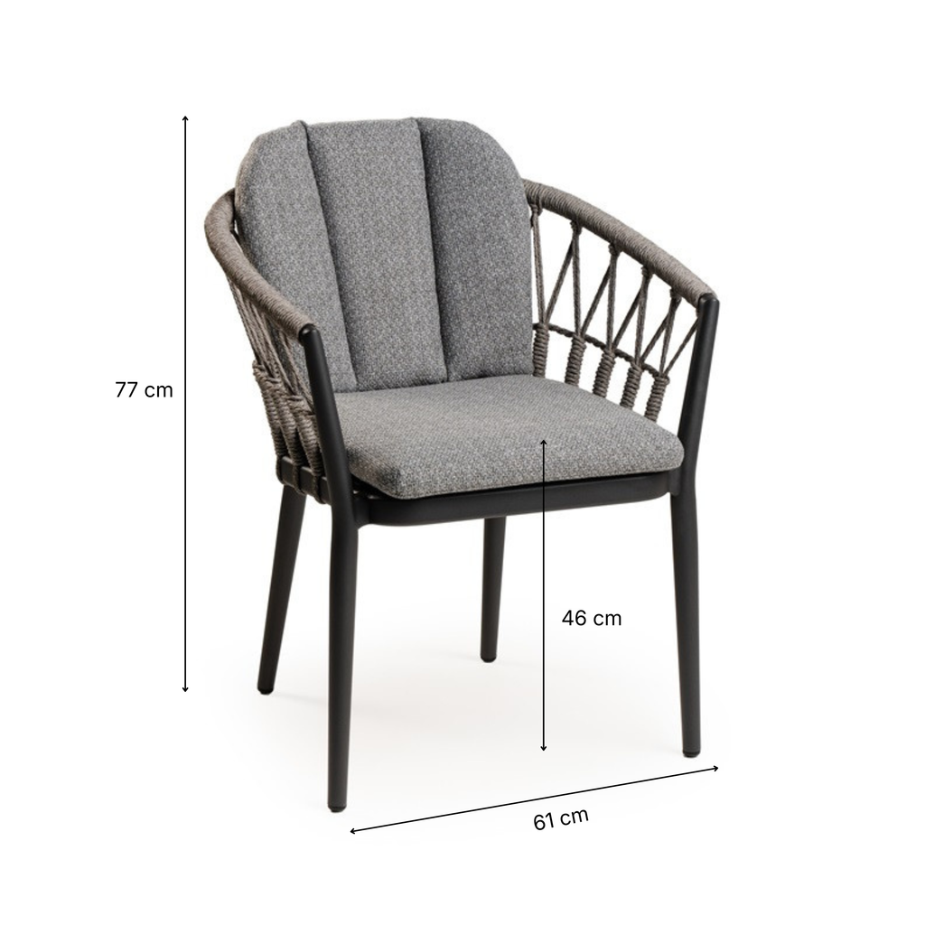 Deens ovale iroko tuinset Finn - 6 tuinstoelen SantaFe charcoal