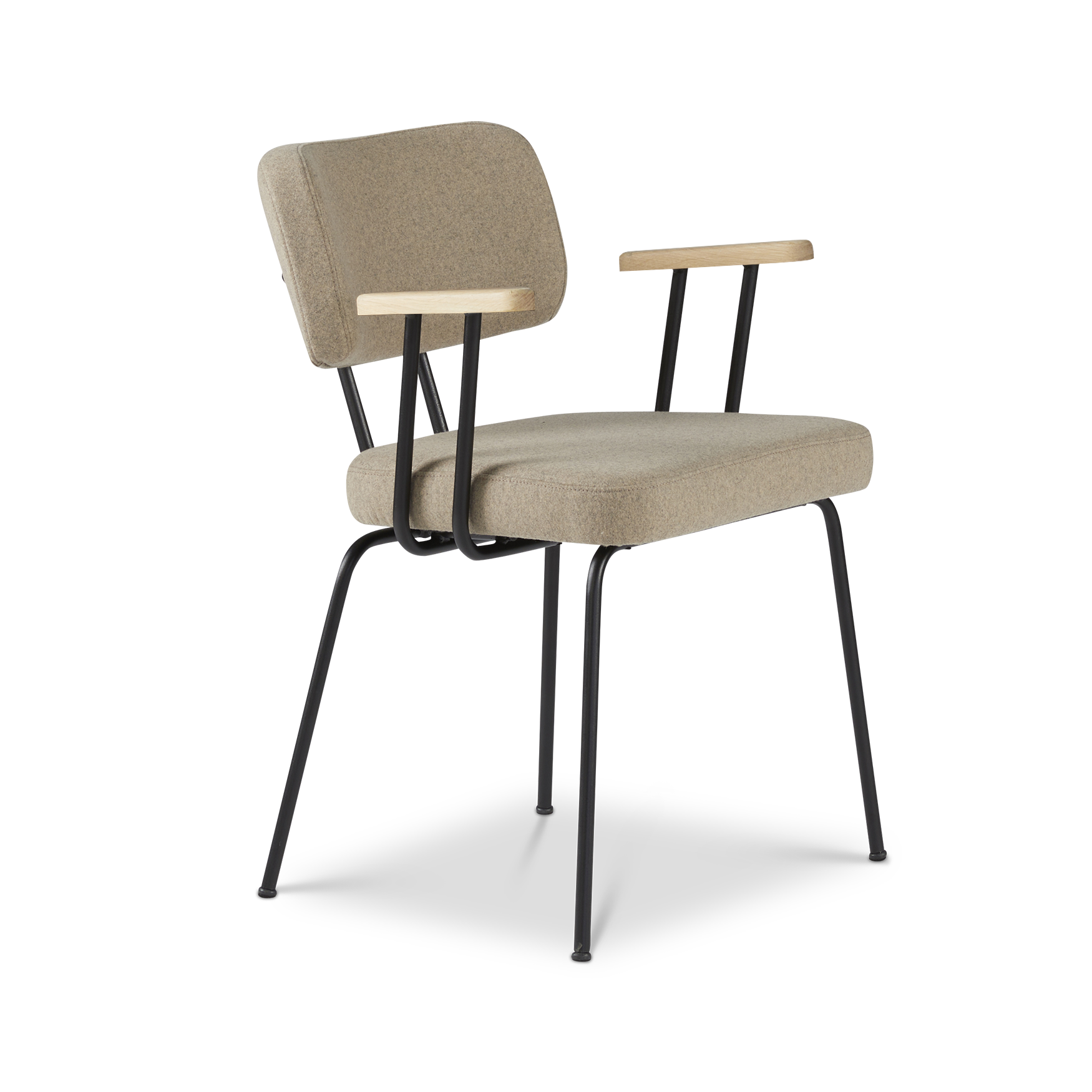 Ted eetkamerstoel met armleuning - new wool stone - zwart onderstel - armleuning hout