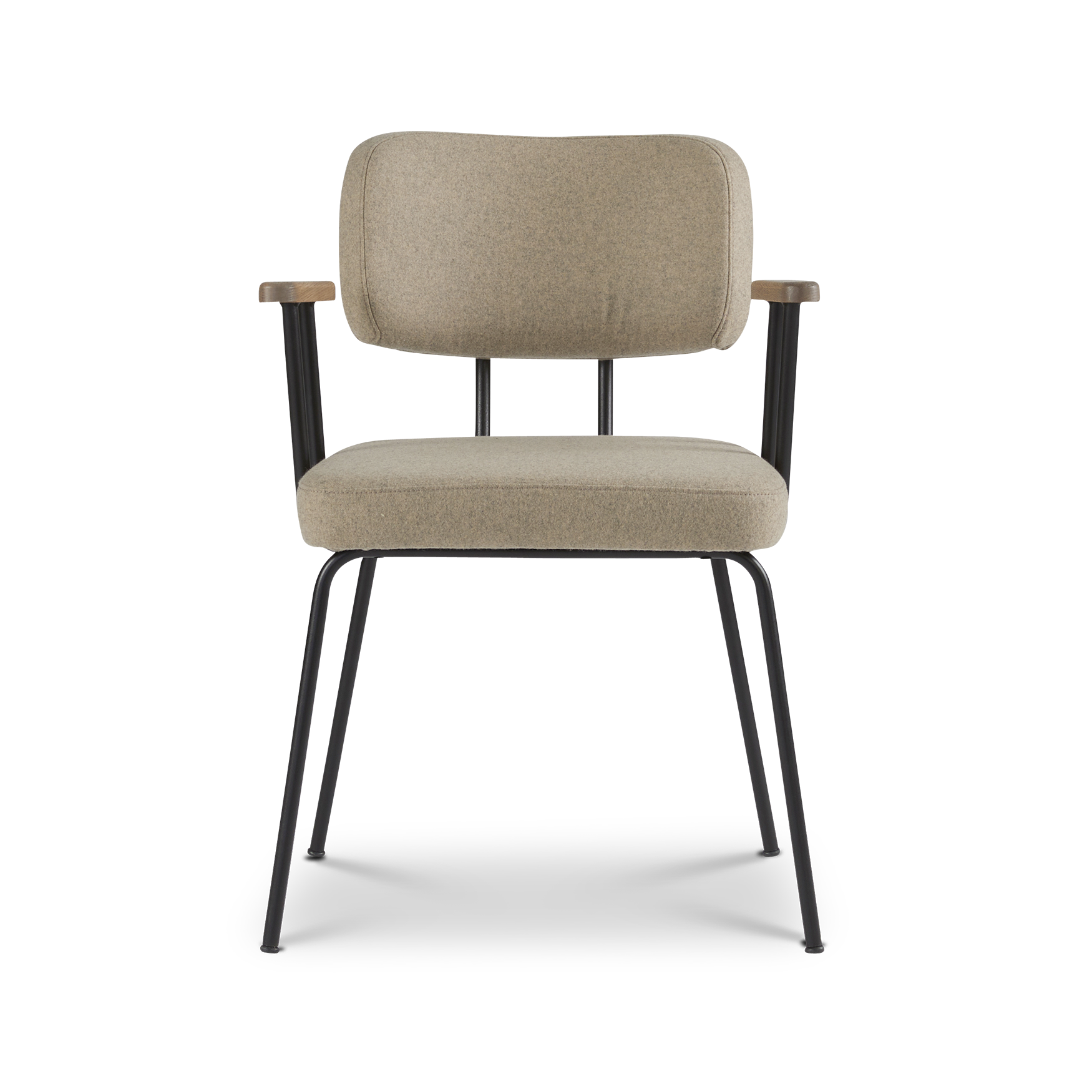 Ted eetkamerstoel met armleuning - new wool stone - zwart onderstel - armleuning tabacco