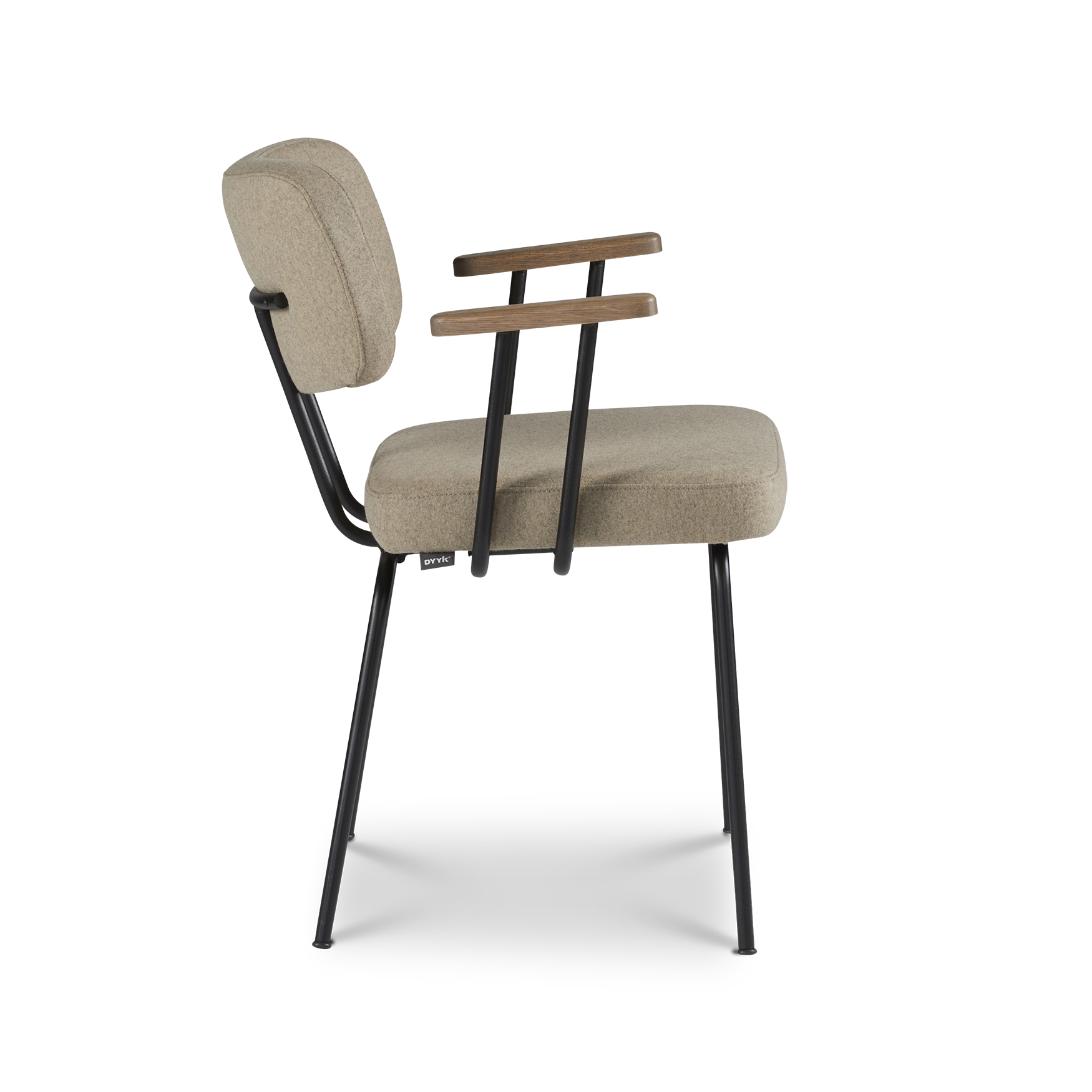 Ted eetkamerstoel met armleuning - new wool stone - zwart onderstel - armleuning tabacco