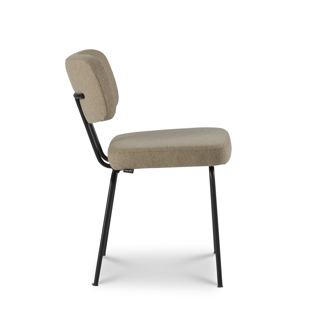 Ted eetkamerstoel zonder arm - new wool stone - zwart onderstel