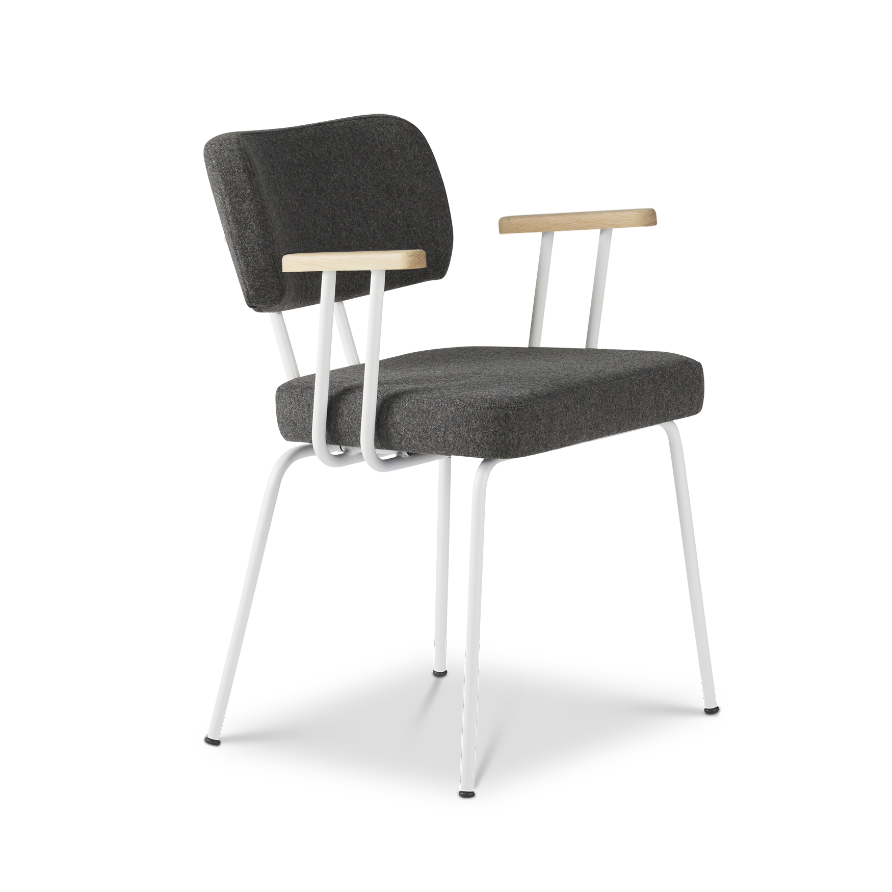 Ted eetkamerstoel met armleuning - new wool antracite - wit onderstel - armleuning hout