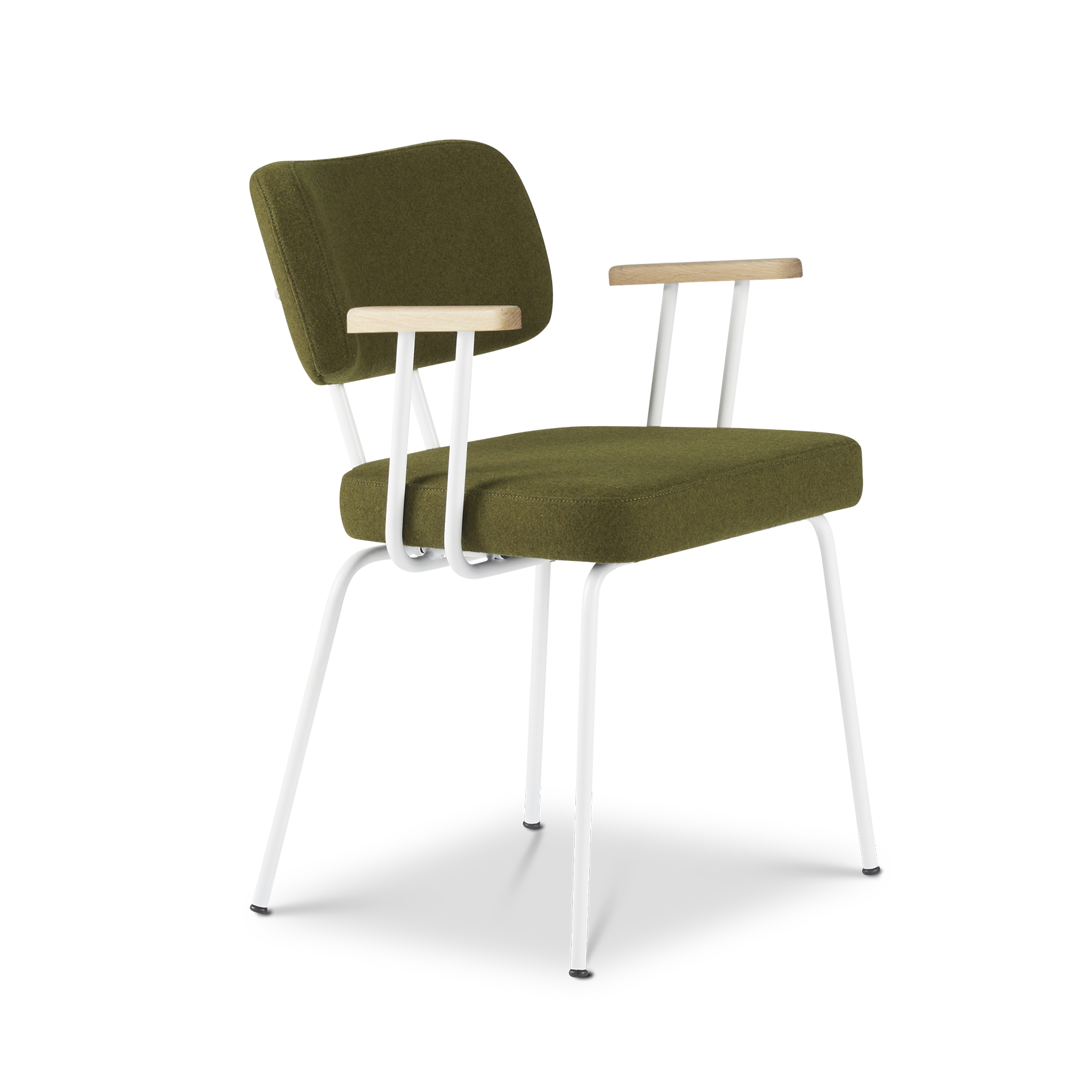 Ted eetkamerstoel met armleuning - new wool green - wit onderstel - armleuning hout