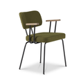 Ted eetkamerstoel met armleuning - new wool green - zwart onderstel - armleuning tabacco