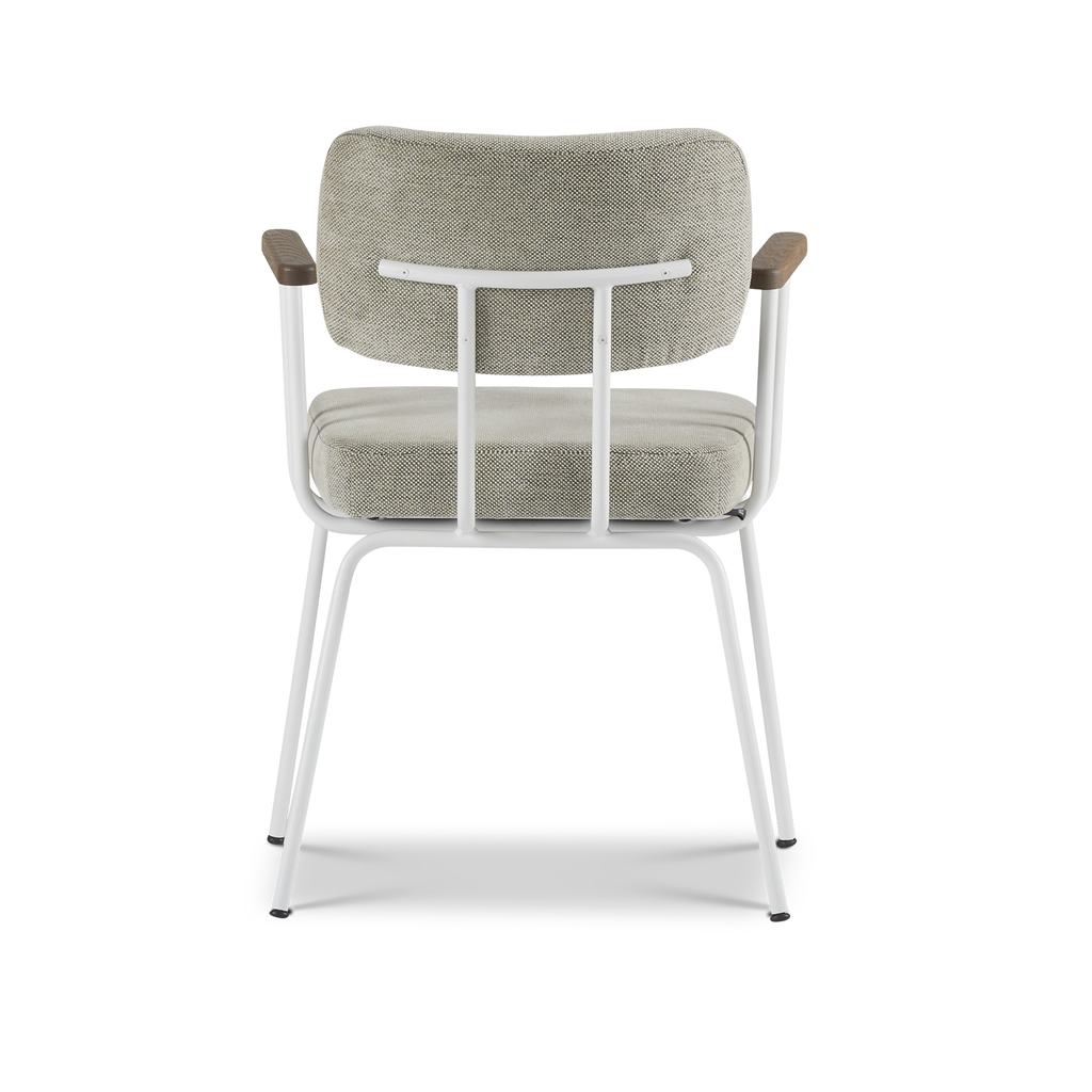 Ted eetkamerstoel met armleuning - portofino multigrey - wit onderstel - armleuning tabacco
