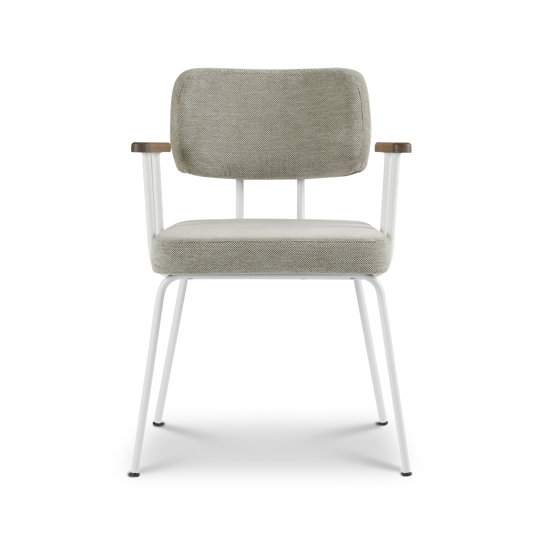 Ted eetkamerstoel met armleuning - portofino multigrey - wit onderstel - armleuning tabacco