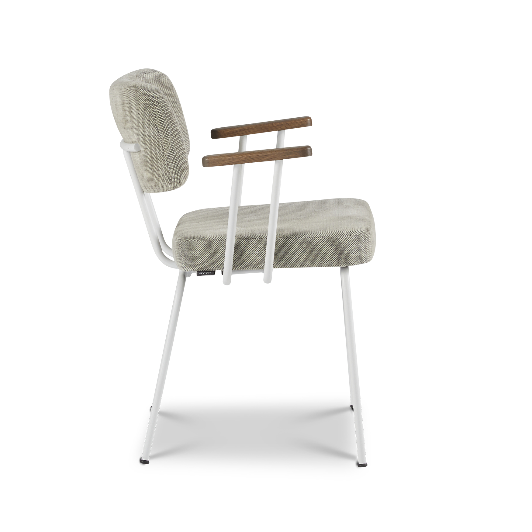 Ted eetkamerstoel met armleuning - portofino multigrey - wit onderstel - armleuning tabacco