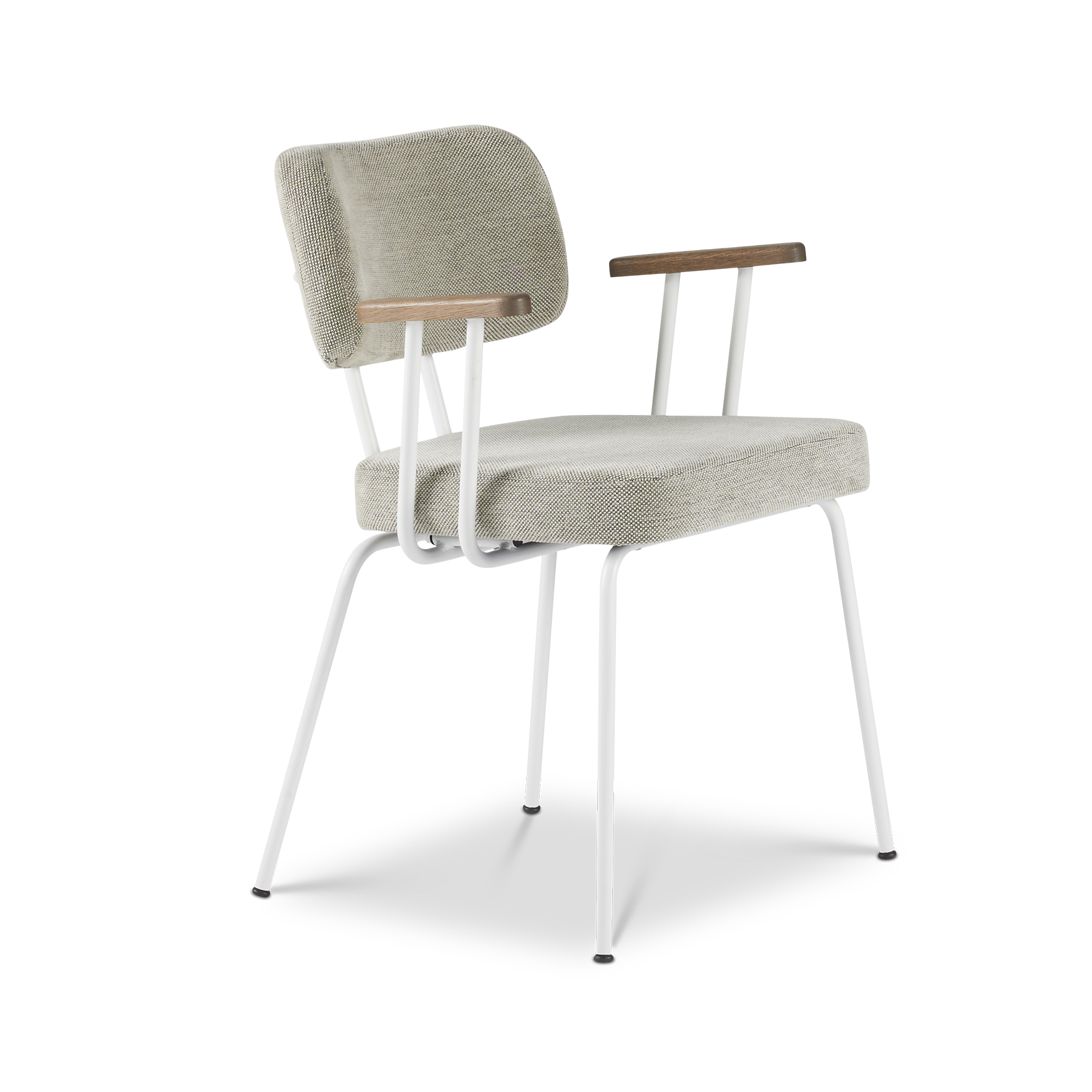 Ted eetkamerstoel met armleuning - portofino multigrey - wit onderstel - armleuning tabacco