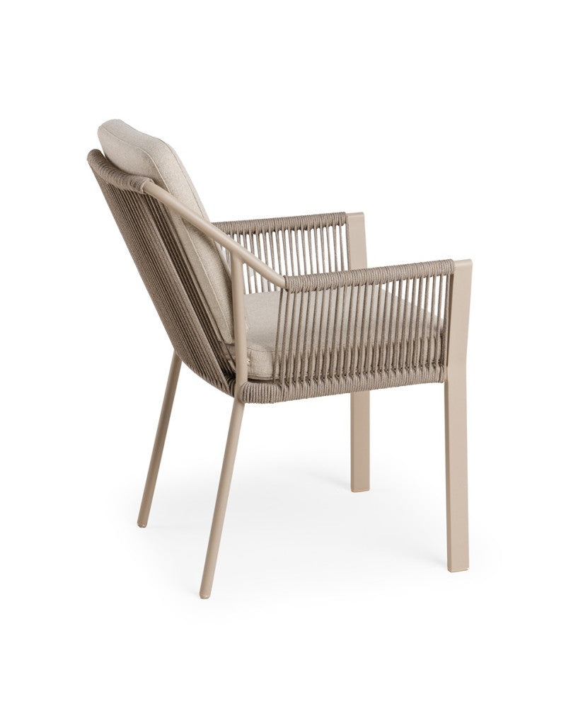 Deens ovale iroko tuinset Finn - 6 tuinstoelen Liv champagne