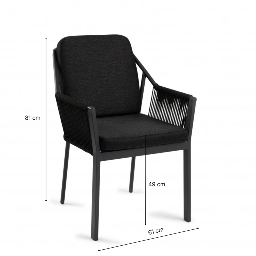 Deens ovale iroko tuinset Finn - 6 tuinstoelen Liv zwart