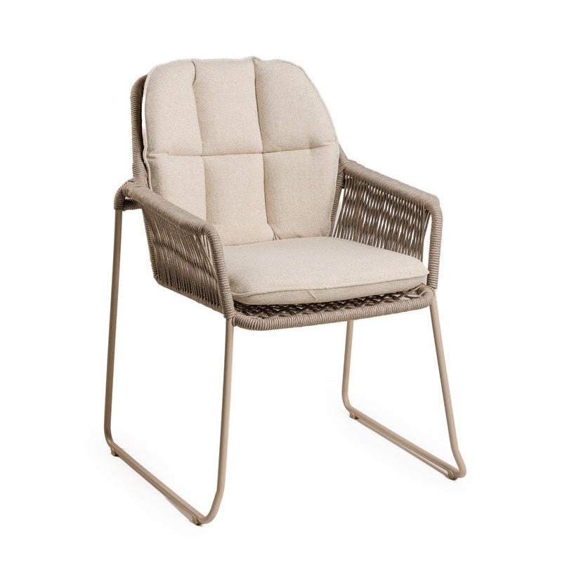 Deens ovale iroko tuinset Finn - 6 tuinstoelen Rivera champagne