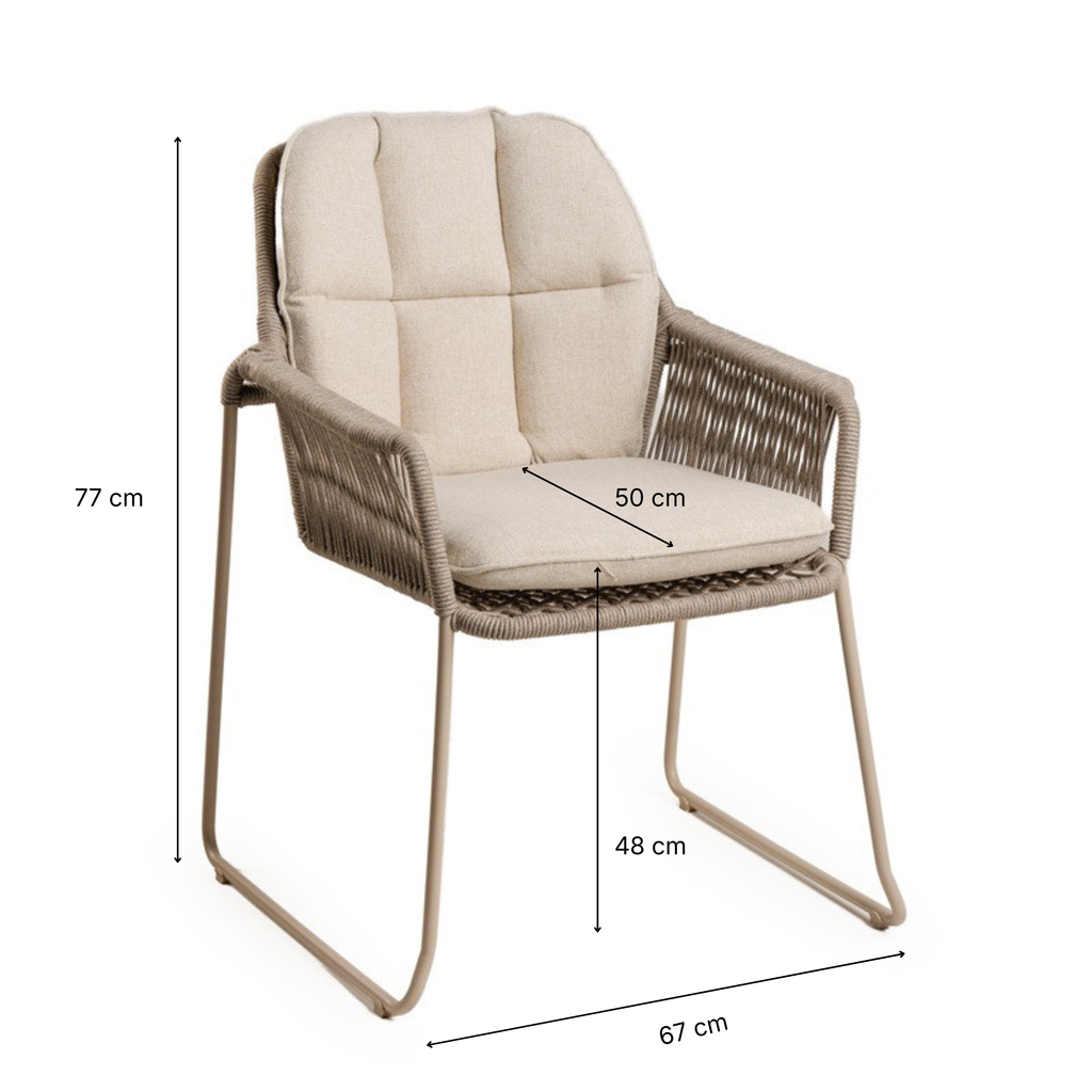 Deens ovale iroko tuinset Finn - 6 tuinstoelen Rivera champagne